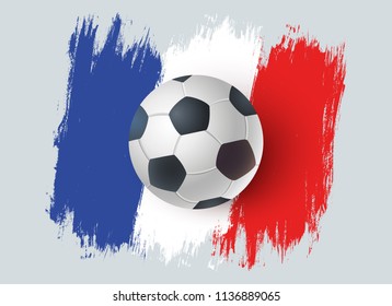 Vector illustration of a ball for soccer with France flag. Vector classic ball for football grunge background. France champions 2018.