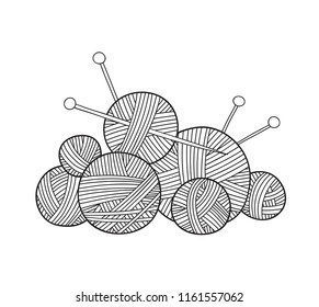 Vector illustration of ball of yarn with knitting needles , Can be used as a sticker, icon, logo, design template, coloring