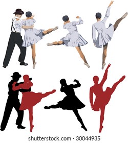 Vector illustration of Ballerina and ballet dancer dancing Tango