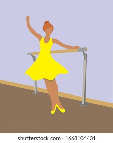  vector illustration of a ballerina, ballerina at the ballet machine, dancer, dance, ballet class