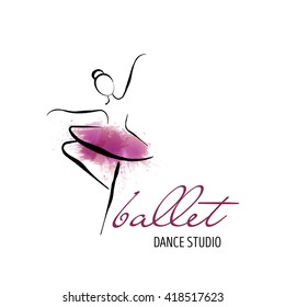 Vector Illustration Ballerina Icon In Dance. Design Poster Ballet School, Dance Studio