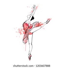 Vector illustration - ballerina isolated on white background. Ballet