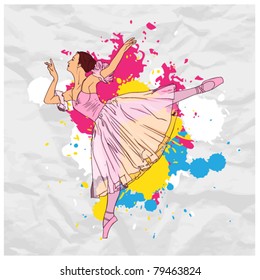 Vector illustration of ballerina on a paper-background.