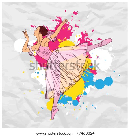Vector illustration of ballerina on a paper-background.