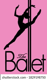 Vector illustration of Ballerina on pink background. Vector illustration of classical dancer for card, poster and dancer studio. Black inscription TheBallet. Cute cartoon little ballerinas in Vector. 