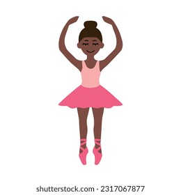 Vector illustration. A ballerina in a pink skirt raised her arms above her head.