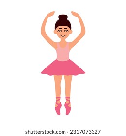 Vector illustration. A ballerina in a pink skirt raised her arms above her head.