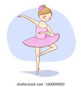 Vector illustration. A ballerina in a pink tutu is dancing on the stage.