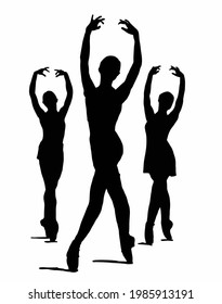 Vector illustration of Ballerina. Set of isolated cute ballerina. Drawing of a young graceful ballet dancer dressed in a professional outfit. Beauty of classical ballet. Classical ballet dancer.