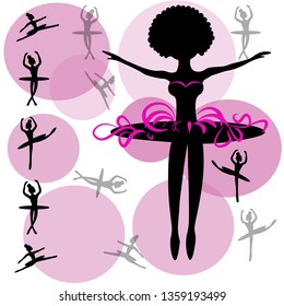 Vector illustration of ballerina. Set of silhouettes of dancing girls.