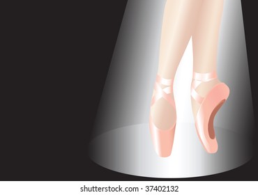Vector illustration of a ballerina in the spotlight. Close up of legs with copy space.
