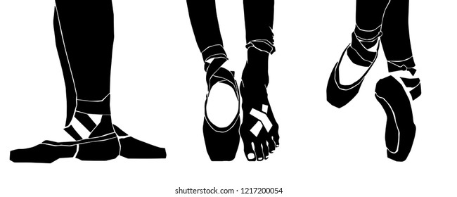 Vector illustration of ballerinas feet in dancing positions.