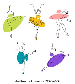 Vector illustration of ballerinas. Young graceful ballerina dancing isolated on white background. Sketch set line dancer