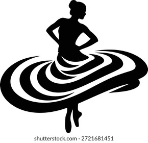 Ilustración vectorial de una silueta de bailarina de ballet con una Grande falda giratoria que representa la elegancia, el movimiento de baile, la actuación artística y la belleza aislada sobre fondo blanco