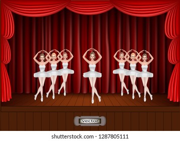 Vector illustration of ballet on stage performance dance ballerina, Swan lake