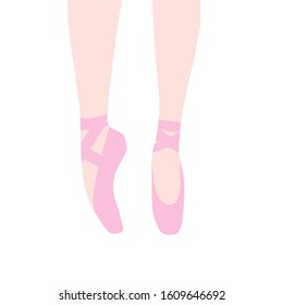 Vector illustration, ballet shoes, pink pointe shoes with ribbons for ballet dancing.