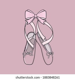 Vector illustration of ballet shoes with pink ribbon