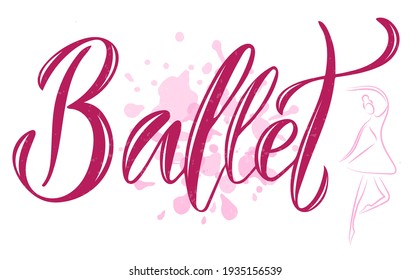 Ilustración vectorial del texto del ballet para el logotipo, revista, menú, restaurante, afiche, decoración, postal. Fondo de caligrafía de ballet. Grabado de ballet. EPS 10.