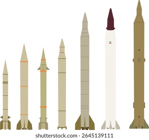 Vector illustration of ballistic missile image, various sizes of missiles