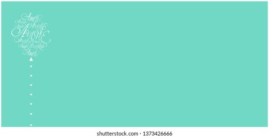 Vector illustration of balloon from calligraphic "AMORE"-mean LOVE, written in Italian, on turquoise background for wedding design, Valentine`s Day cards, posters, prints, invitations, greetings, web.