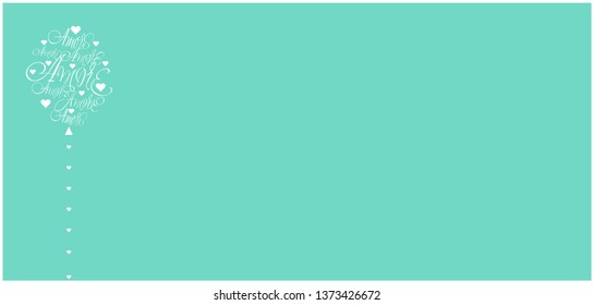 Vector illustration of balloon from calligraphic "AMORE"-mean LOVE, written in Italian, on turquoise background for wedding design, Valentine`s Day cards, greetings, invitations, posters, prints, web.