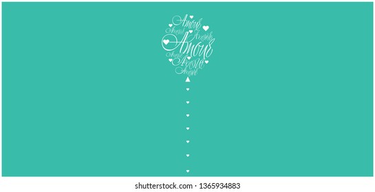Vector illustration of balloon from calligraphic "AMOUR"- mean LOVE, written in French, on turquoise background for wedding design, Valentine`s Day cards, greetings, invitations, posters, prints, web.