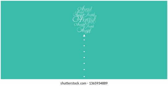 Vector illustration of balloon from calligraphic "AMOUR"- mean LOVE, written in French, on turquoise background for wedding design, Valentine`s Day cards, posters, invitations, greetings, prints, web.