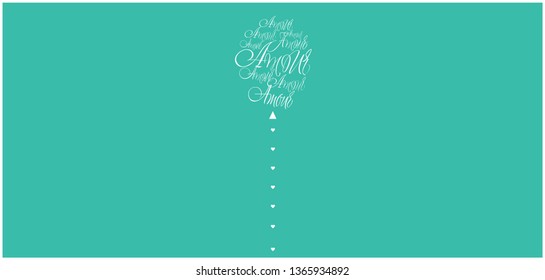 Vector illustration of balloon from calligraphic "AMOUR"- mean LOVE, written in French, on turquoise background for Valentine`s Day cards, posters, invitations, greetings, wedding design, prints, web.