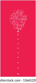 Vector illustration of balloon from calligraphic "AMOUR"- mean LOVE, written in French, on red background for Valentine`s Day cards, posters, wedding design, greetings, invitations, prints, web.