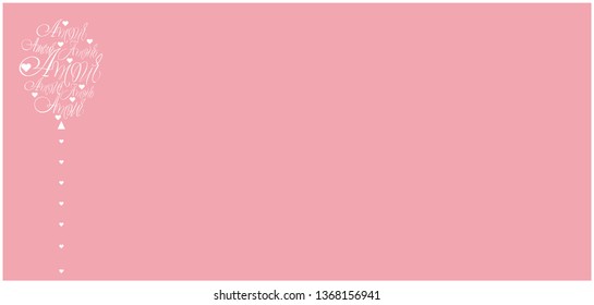 Vector illustration of balloon from calligraphic "AMOUR"- mean LOVE, written in French, on pale pink background for wedding design, Valentine`s Day cards, posters, greetings, invitations, prints, web.