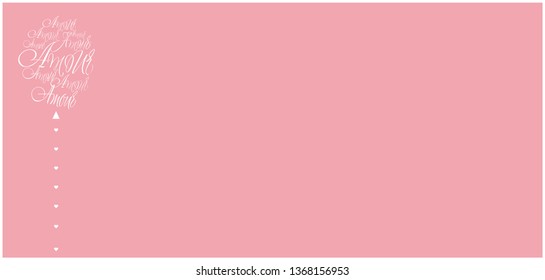 Vector illustration of balloon from calligraphic "AMOUR"- mean LOVE, written in French, on pale pink background for Valentine`s Day cards, posters, prints, wedding design, invitations, greetings, web.