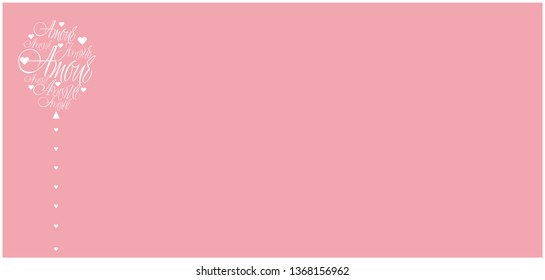 Vector illustration of balloon from calligraphic "AMOUR"- mean LOVE, written in French, on pale pink background for wedding design, Valentine`s Day cards, posters, prints, invitations, greetings, web.