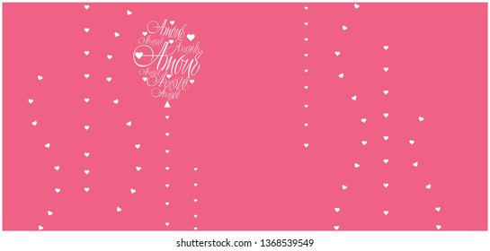 Vector illustration of balloon from calligraphic "AMOUR"- mean LOVE, written in French, on pink background for wedding design, Valentine`s Day cards, greetings, invitations, posters, prints, web.
