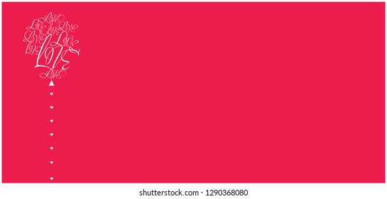 Vector illustration of balloon from calligraphic "love" on red background for greetings, Valentine`s Day cards, birthday party invitations, posters, flyers, prints, wedding design and decoration, web.