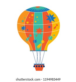 Vector illustration balloon decorated with stars and comets in cartoon style. For nursery, poster, greeting card, birthday invitation or children's party