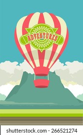 vector illustration of a balloon flight over the beautiful mountainous terrain