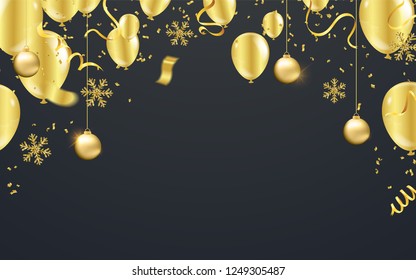 Vector illustration balloon of happy new year gold and black colors place for text christmas balls 