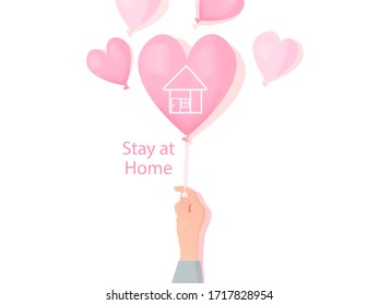 vector illustration of a balloon shaped love by signifying love affection from parents and children, stay at home, love work, work at home
