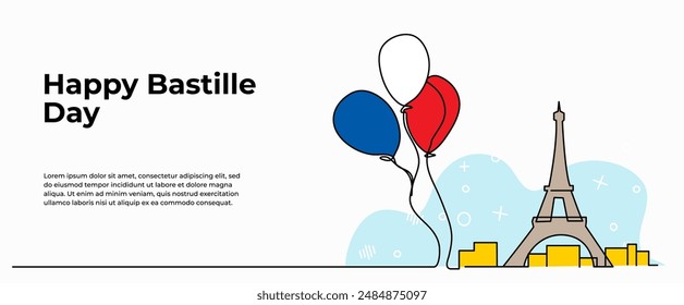 Vector illustration of balloon and tower.Modern flat in continuous line style.