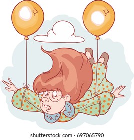 vector illustration of a Balloon-flying girl