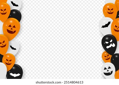 Vector illustration of balloons border with scary facial expression on transparent background