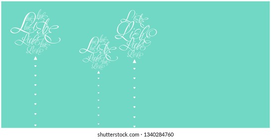 Vector illustration of balloons from calligraphic "LIEBE"- mean LOVE, written in German, on turquoise background for wedding design, Valentine`s Day cards, posters, greetings, invitations, prints, web