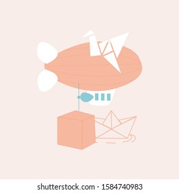 vector illustration with balloons, cubes and paper boat, perfect to use on the web or in print