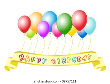 Vector illustration of balloons decoration with yellow ribbon ready for birthday and party