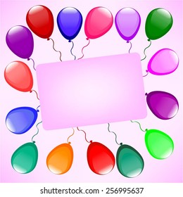 Vector illustration of Balloons of different colors on a pink background.