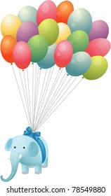 Vector illustration of balloons and elephant.