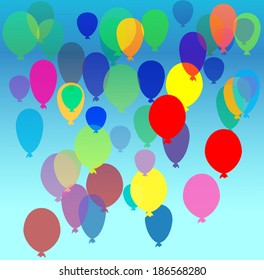 Vector illustration of balloons flying in the sky.