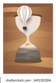 Vector and illustration Balloons and foggy views in hourglass on background. paper cut style.