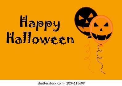 Vector illustration of balloons on a orange background. Happy Halloween concept with space for text, copy space