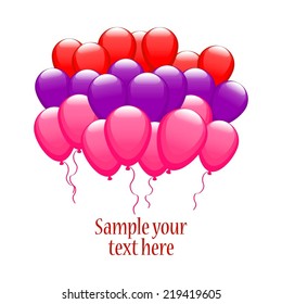 Vector illustration of Balloons - red, pink, purple on a white background